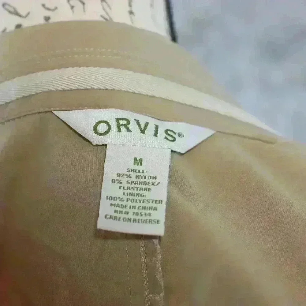 Women's Orvis Tan Blazer Size Medium snap front inside zip pockets - Picture 11 of 12